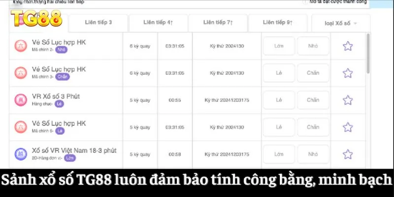 Sảnh xổ số TG88 luôn đảm bảo tính công bằng, minh bạch